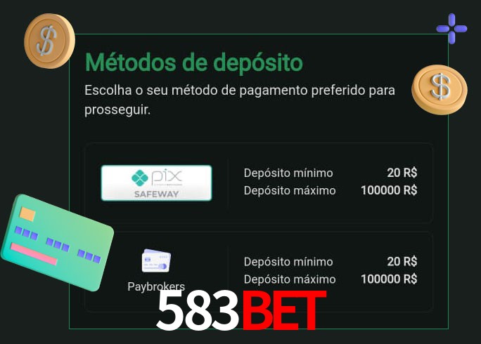 O cassino 583Bet oferece uma grande variedade de métodos de pagamento